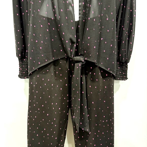 Cabi 2 Pc Wide Leg Crop Pants Set Impetuous Black Pink Micro Dot Retro Size S - Picture 7 of 14